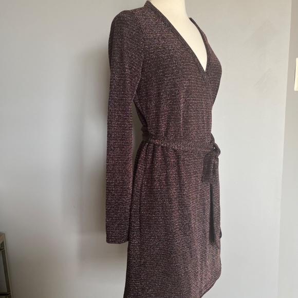 PAIGE Lucielle Longsleeve Dress Wrap up Stretchy Lurex Metallic Holidays Cocktai - Picture 11 of 16